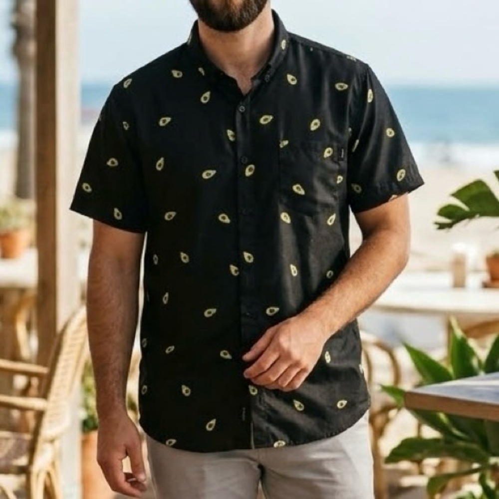 Molokai Surf Co. Avocado Print Short Sleeve Button Down Foodie Chef Quirky Funky